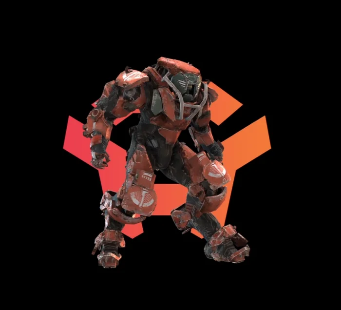 Second personnage du jeu Anthem en armure lourde, rendu 3D présenté dans l'expérience holographique.